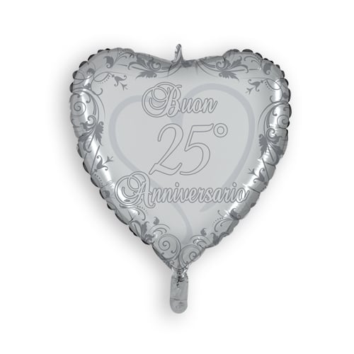 PALLONE A CUORE ARGENTO 18'' 25 ANNIVERSARIO